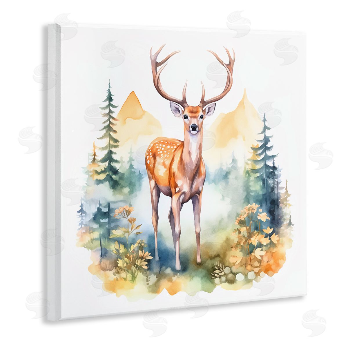 Andrea Haase Wild Deer with Mountains Wooden Wall Plaque Art Print