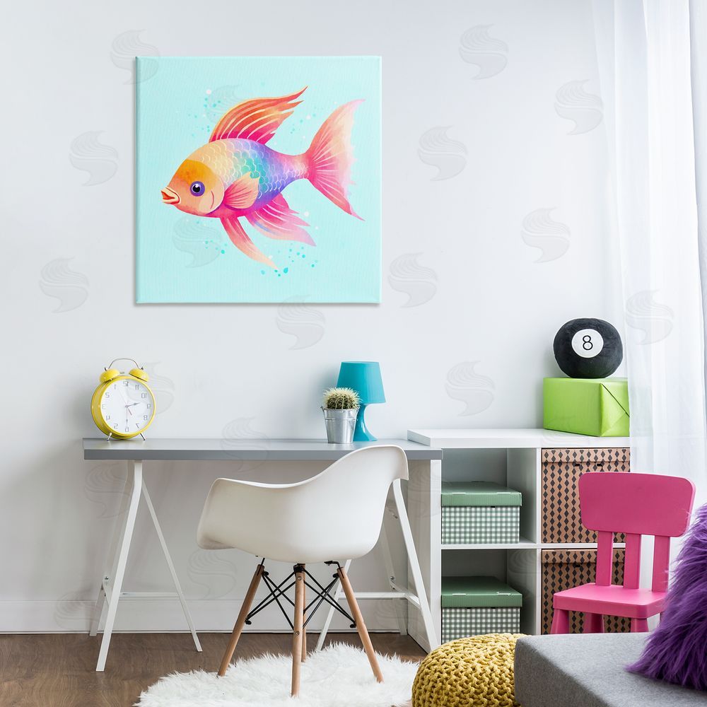 Andrea Haase Whimsical Gradient Fish Canvas Wall Art Print in Room