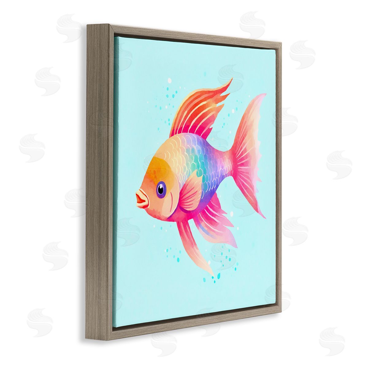 Andrea Haase Whimsical Gradient Fish Brown Floating Frame Canvas Wall Art Print