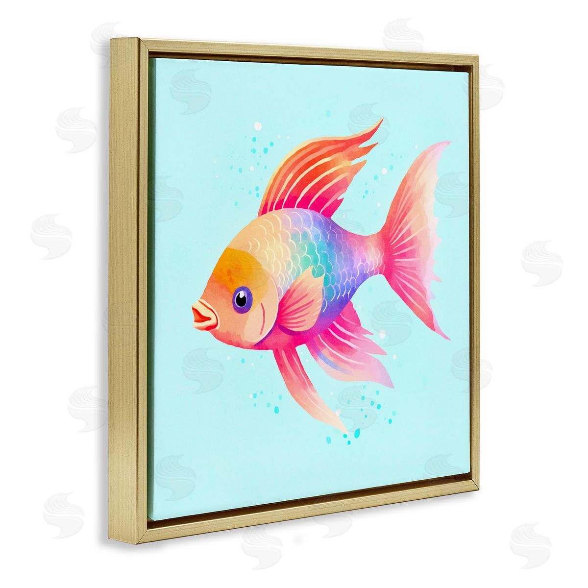 Andrea Haase Whimsical Gradient Fish Gold Floating Frame Canvas Wall Art Print