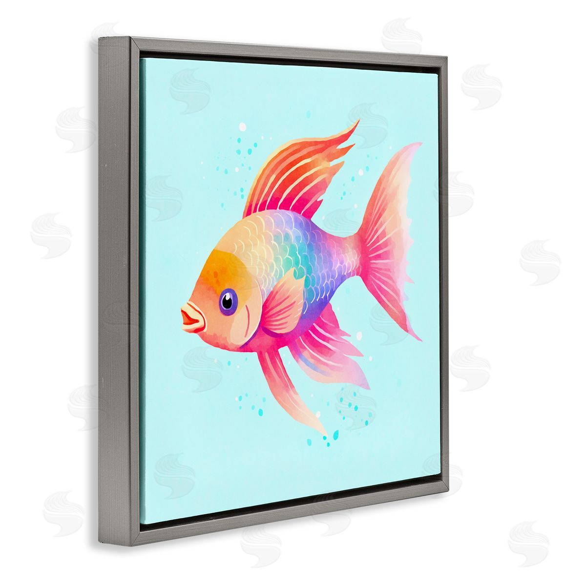 Andrea Haase Whimsical Gradient Fish Gray Floating Frame Canvas Wall Art Print