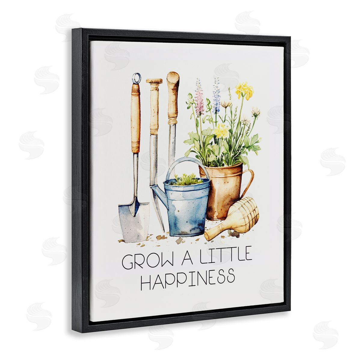 Grow Happiness Gardening Black Floating Frame Canvas Wall Art, Home Decor by Karen Smith