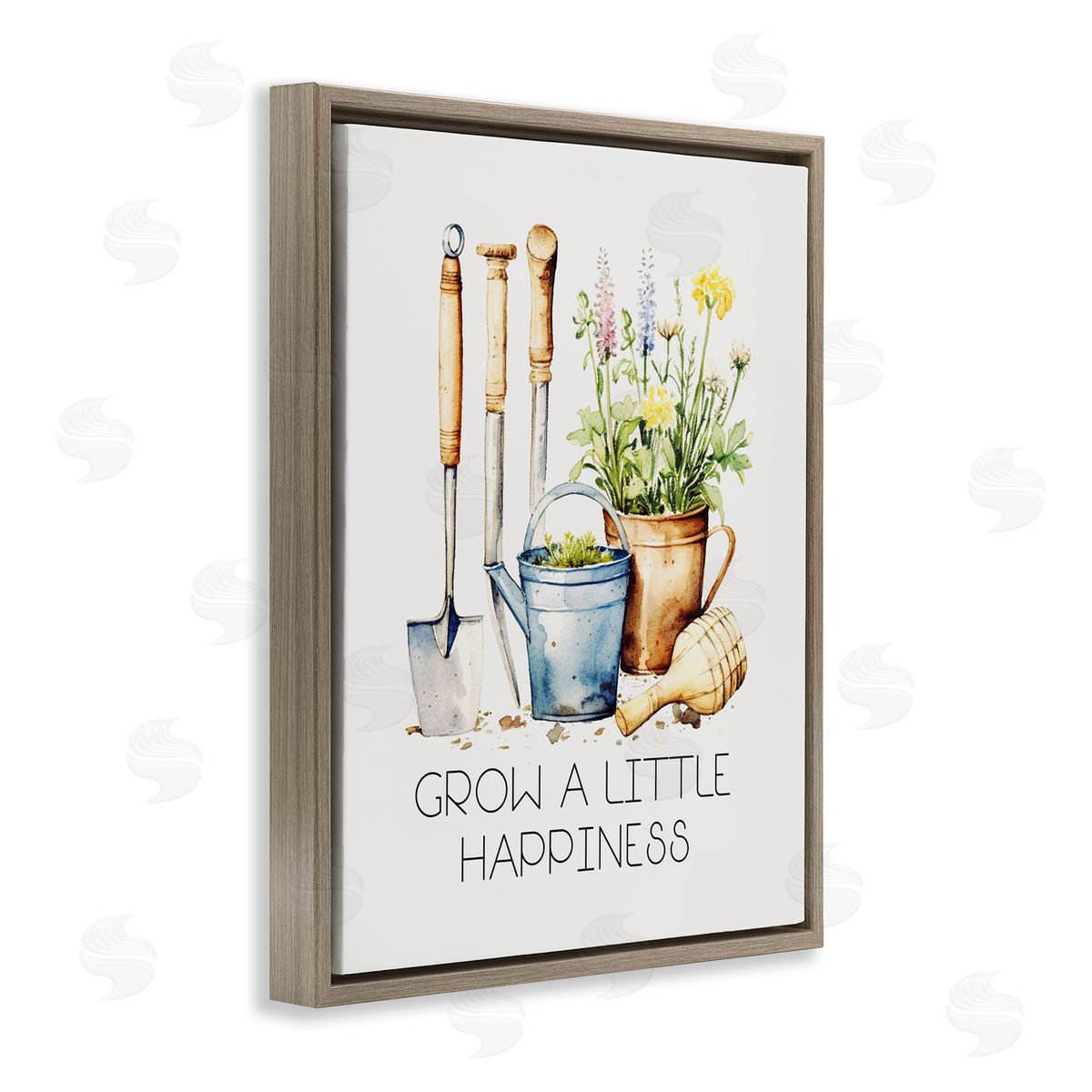 Grow Happiness Gardening Brown Floating Frame Canvas Wall Art, Home Decor by Karen Smith