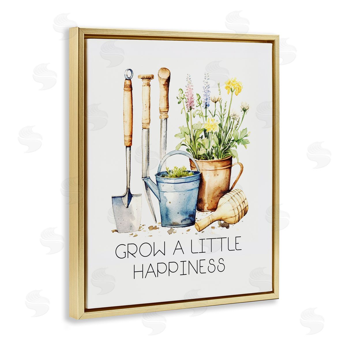 Grow Happiness Gardening Gold Floating Frame Canvas Wall Art, Home Decor by Karen Smith