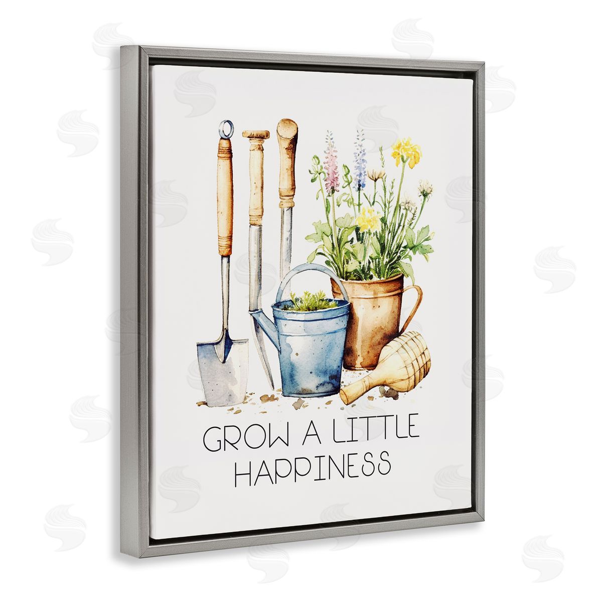 Grow Happiness Gardening Grey Floating Frame Canvas Wall Art, Home Decor by Karen Smith