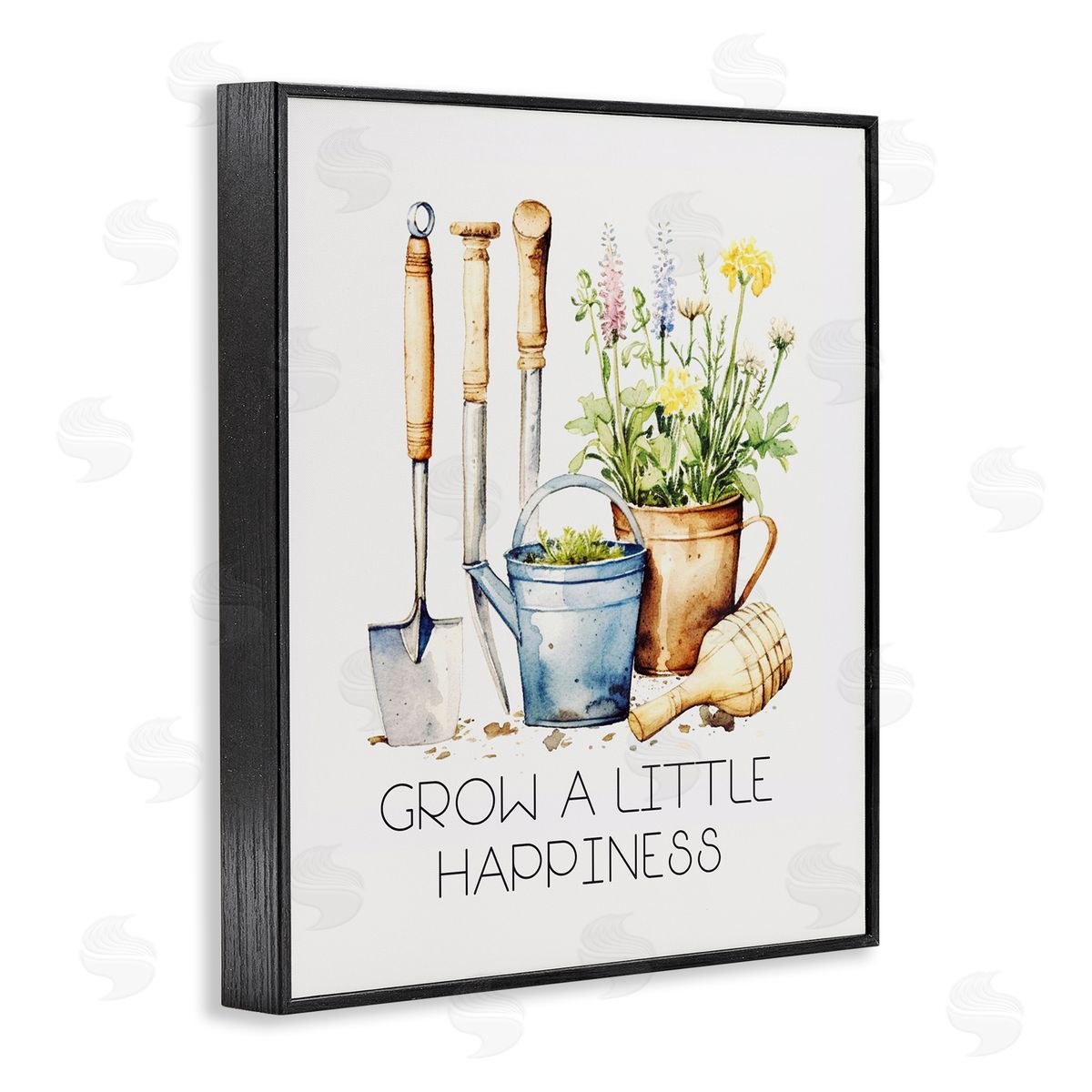 Grow Happiness Gardening Black Frame Print Wall Art, Home Decor by Karen Smith