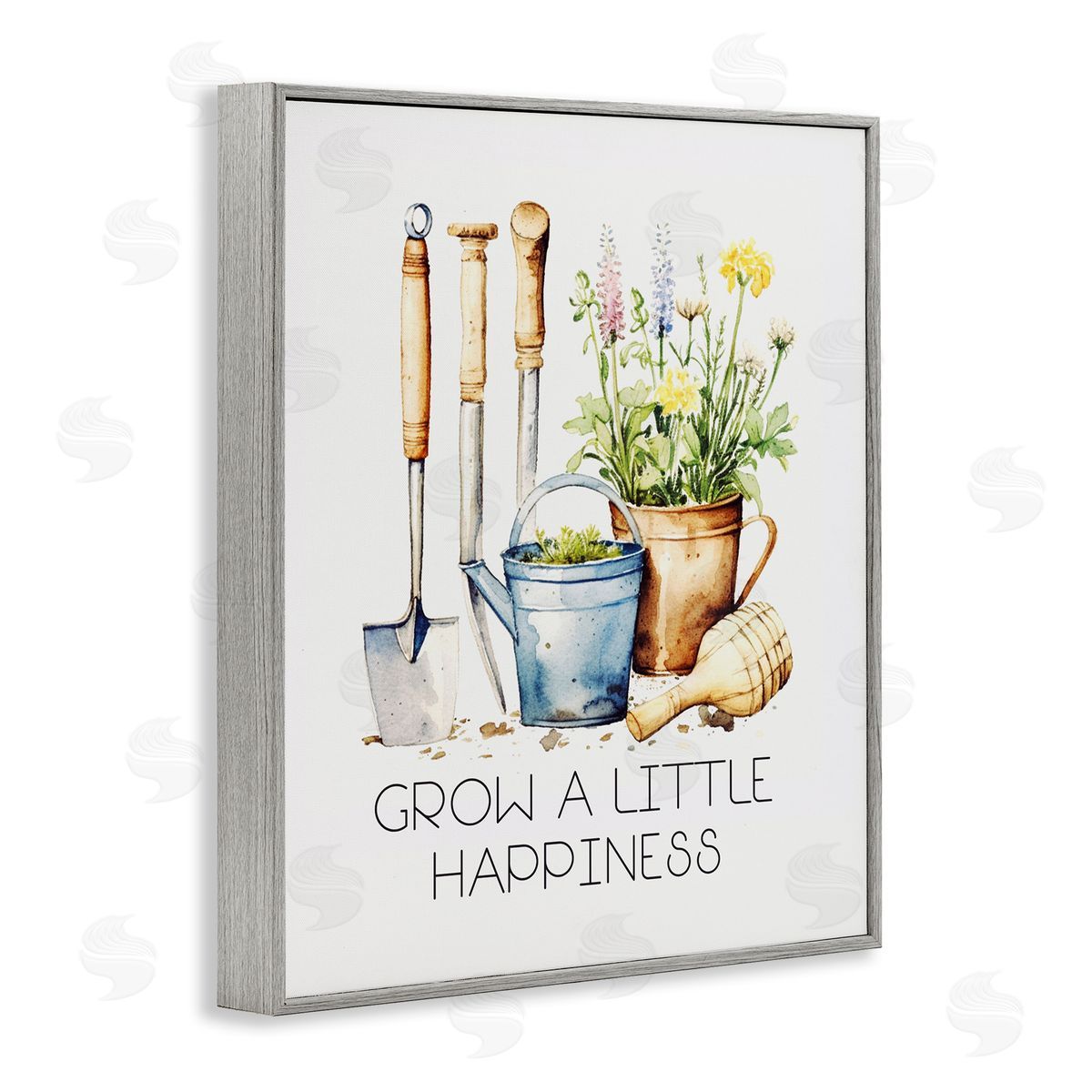 Grow Happiness Gardening Grey Frame Print Wall Art, Home Decor by Karen Smith