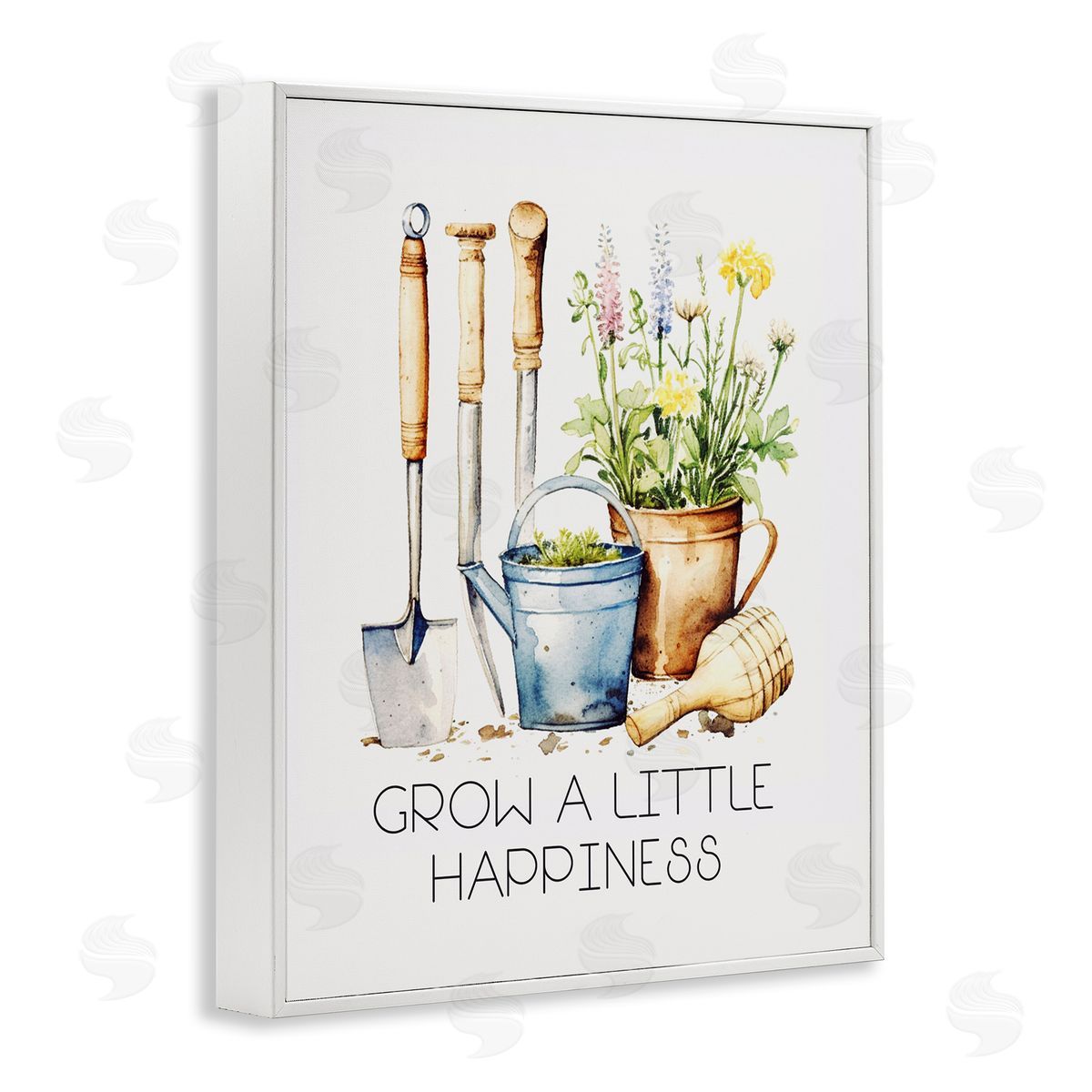 Grow Happiness Gardening White Frame Print Wall Art, Home Decor by Karen Smith