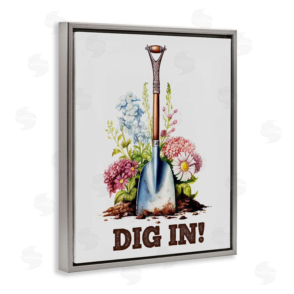 Dig In Gardening Phrase Grey Floating Frame Canvas Wall Art, Home Decor by Karen Smith