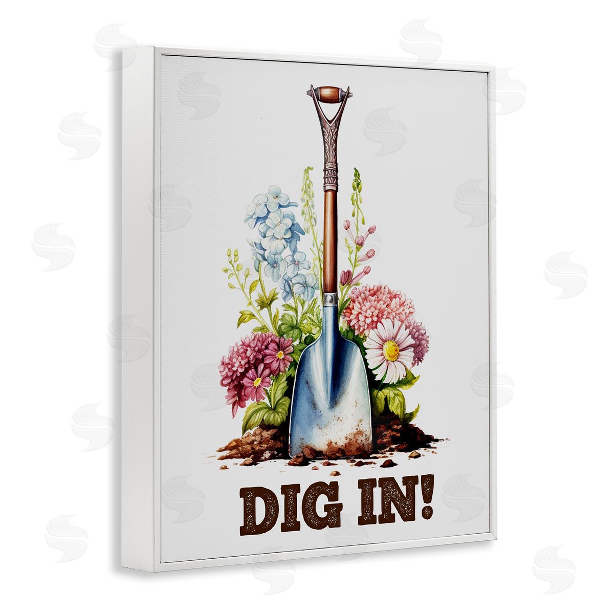 Dig In Gardening Phrase White Frame Print Wall Art, Home Decor by Karen Smith