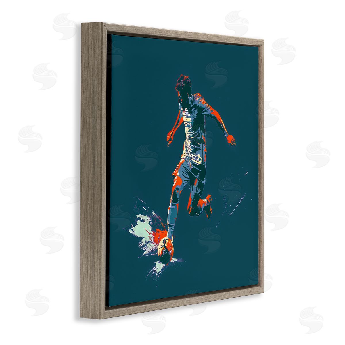 Lazar Studio Winning Soccer Goal Brown Floating Frame Canvas Wall Art Print