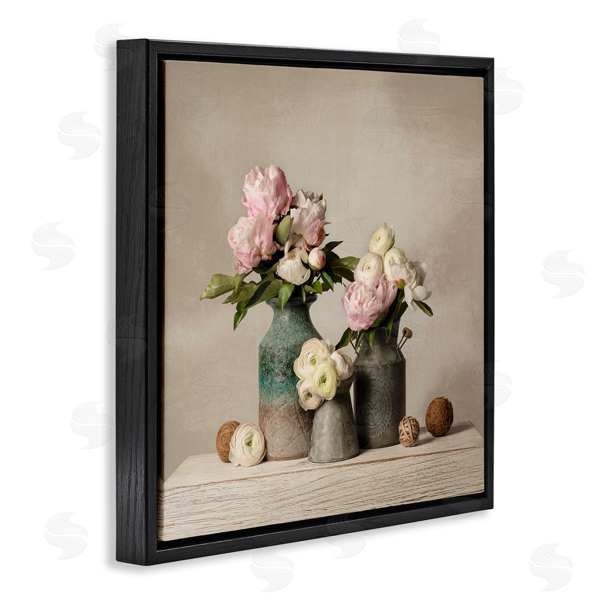 Leah McLean Three Spring Blooms Black Floating Frame Canvas Wall Art Print