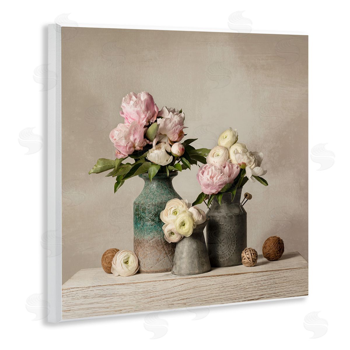 Leah McLean Three Spring Blooms Wooden Wall Plaque Art Print