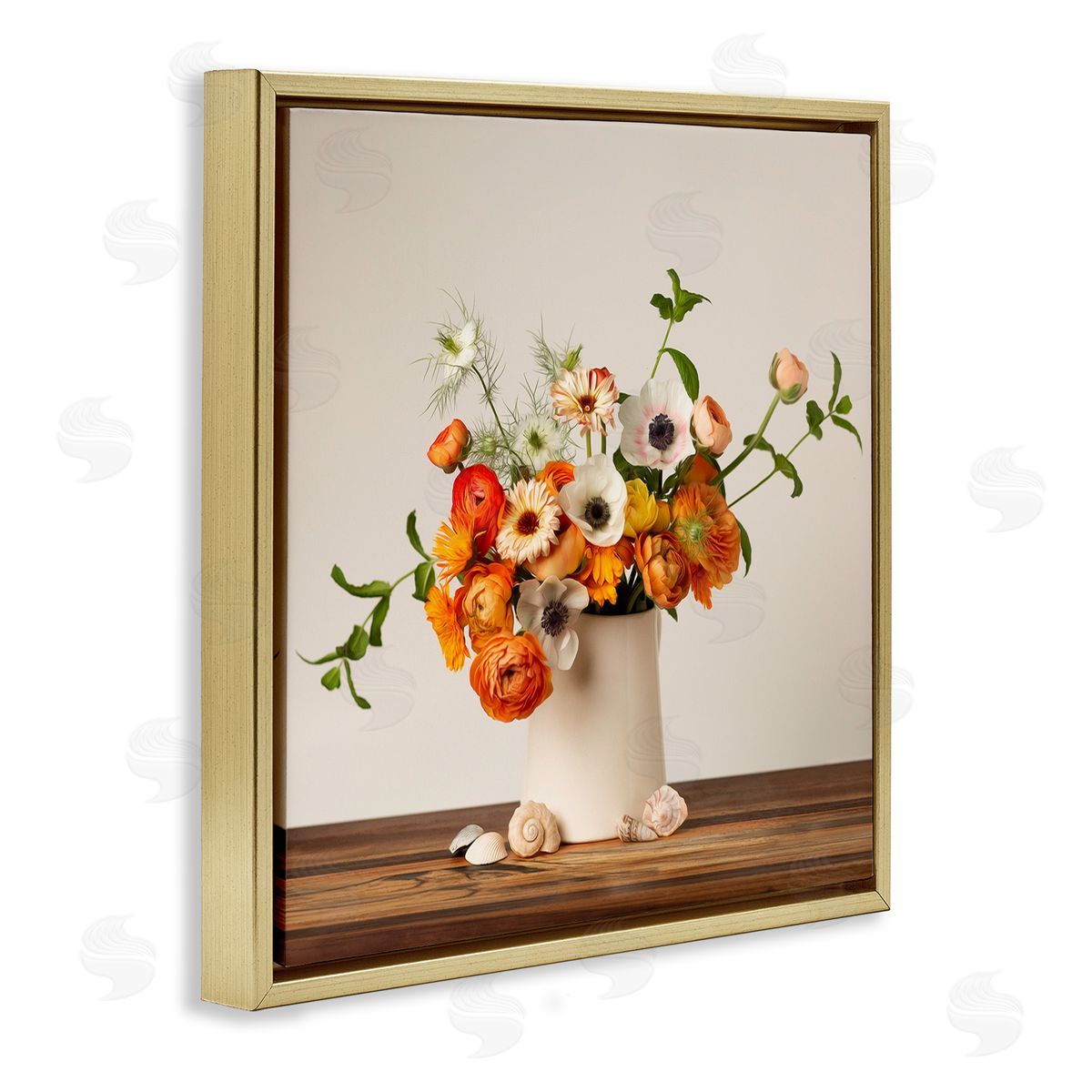Leah McLean Orange & White Still Life Gold Floating Frame Canvas Wall Art Print