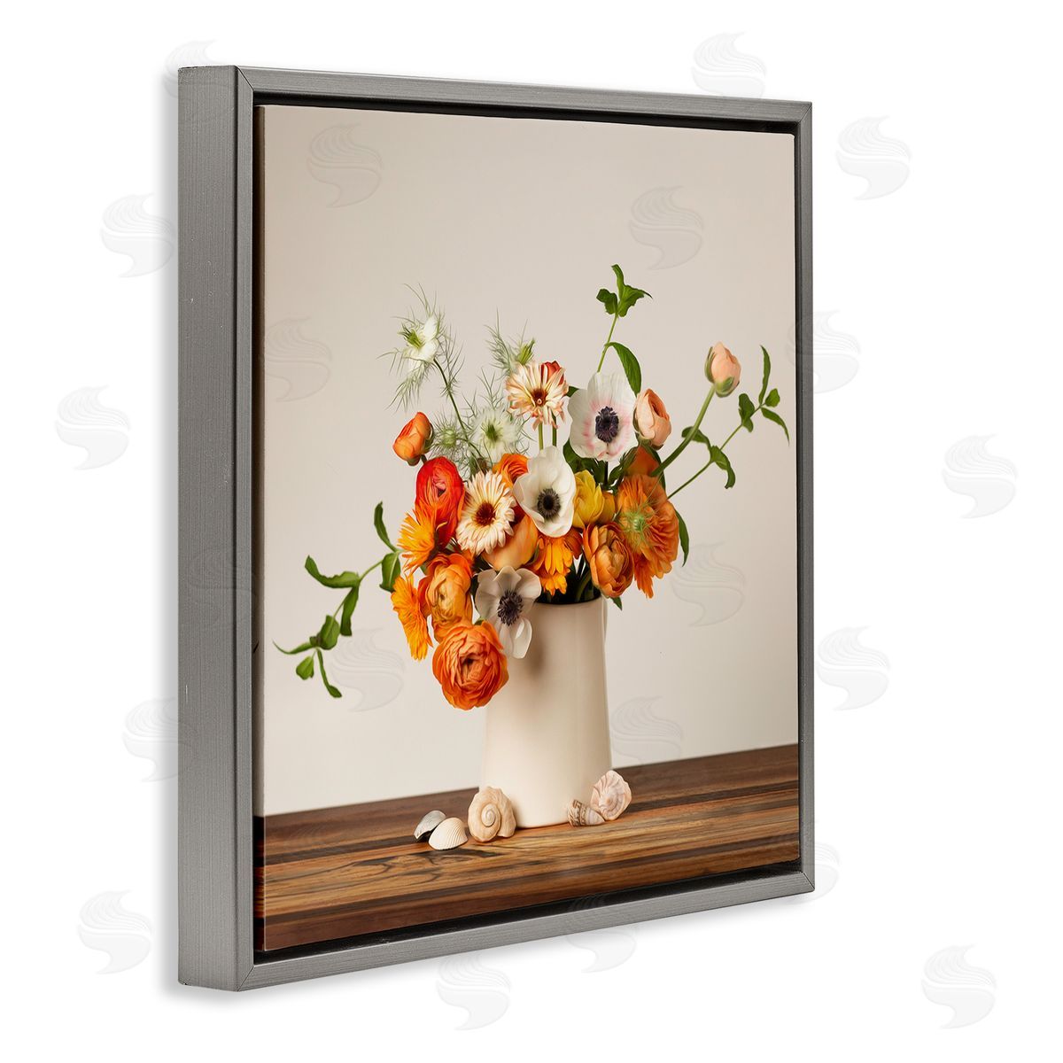 Leah McLean Orange & White Still Life Gray Floating Frame Canvas Wall Art Print