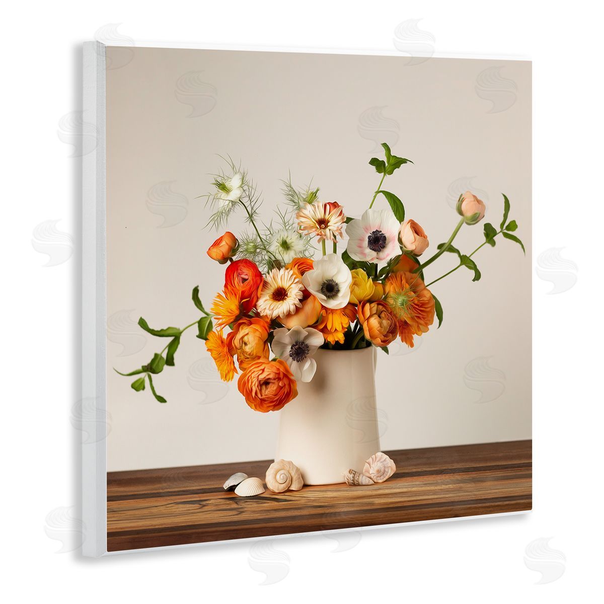 Leah McLean Orange & White Still Life Wooden Wall Plaque Art Print