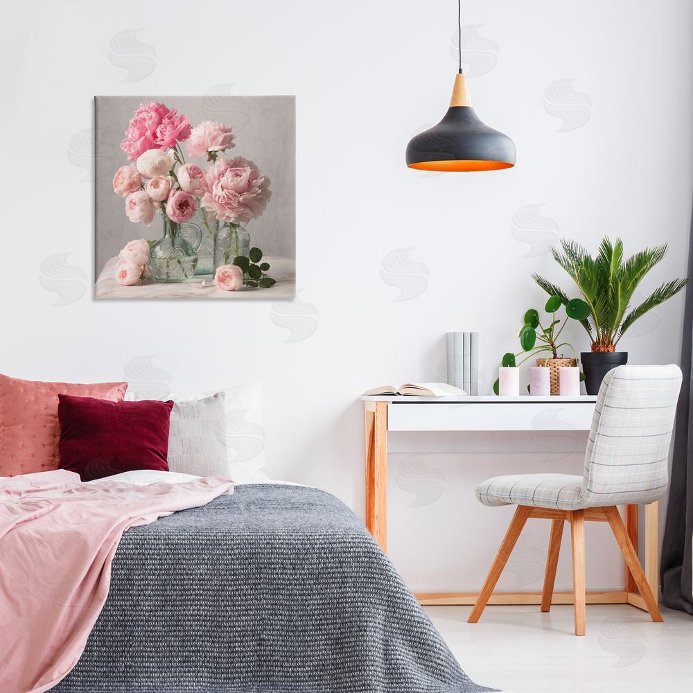 Leah McLean Rose & Peony Duet Canvas Wall Art Print in Room