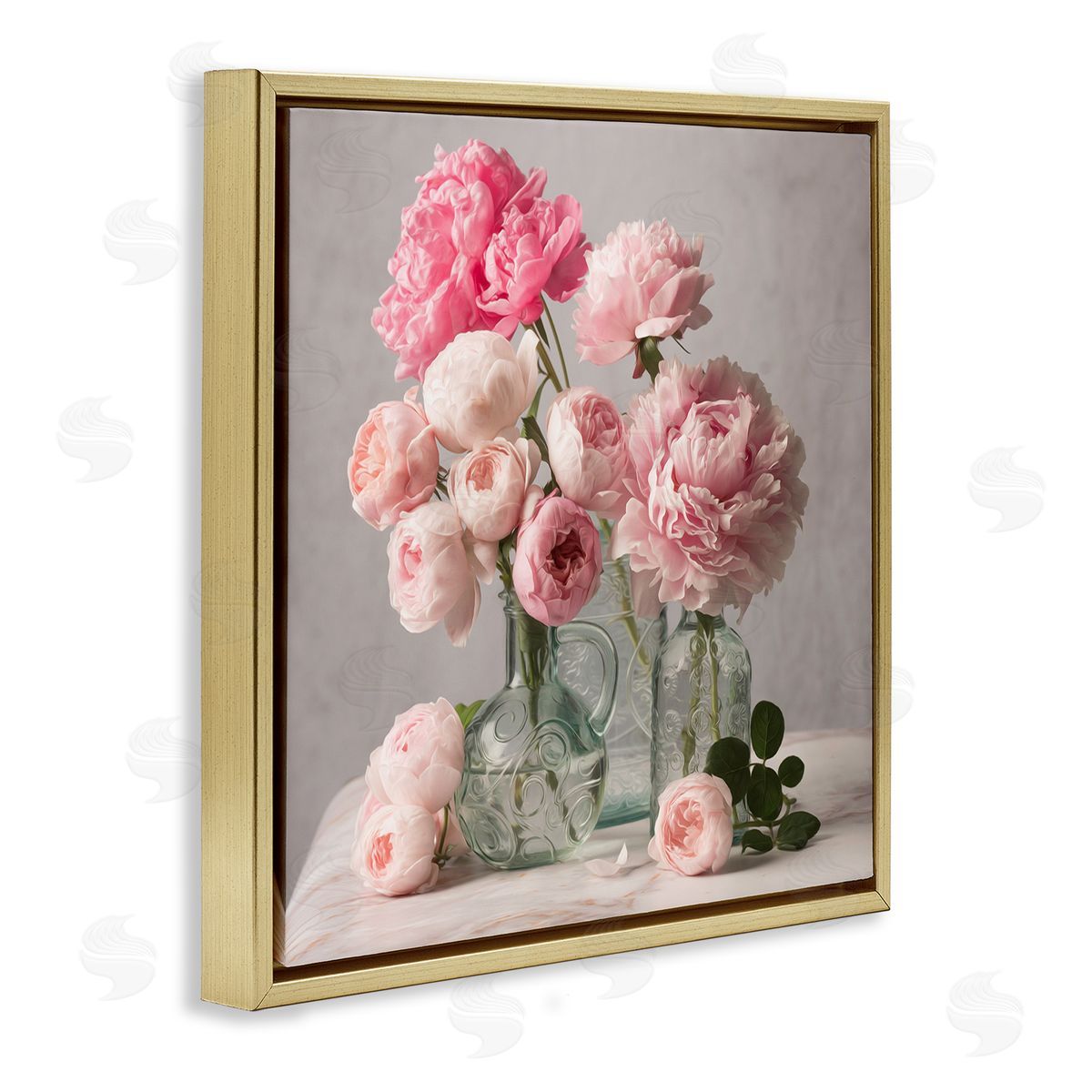 Leah McLean Rose & Peony Duet Gold Floating Frame Canvas Wall Art Print