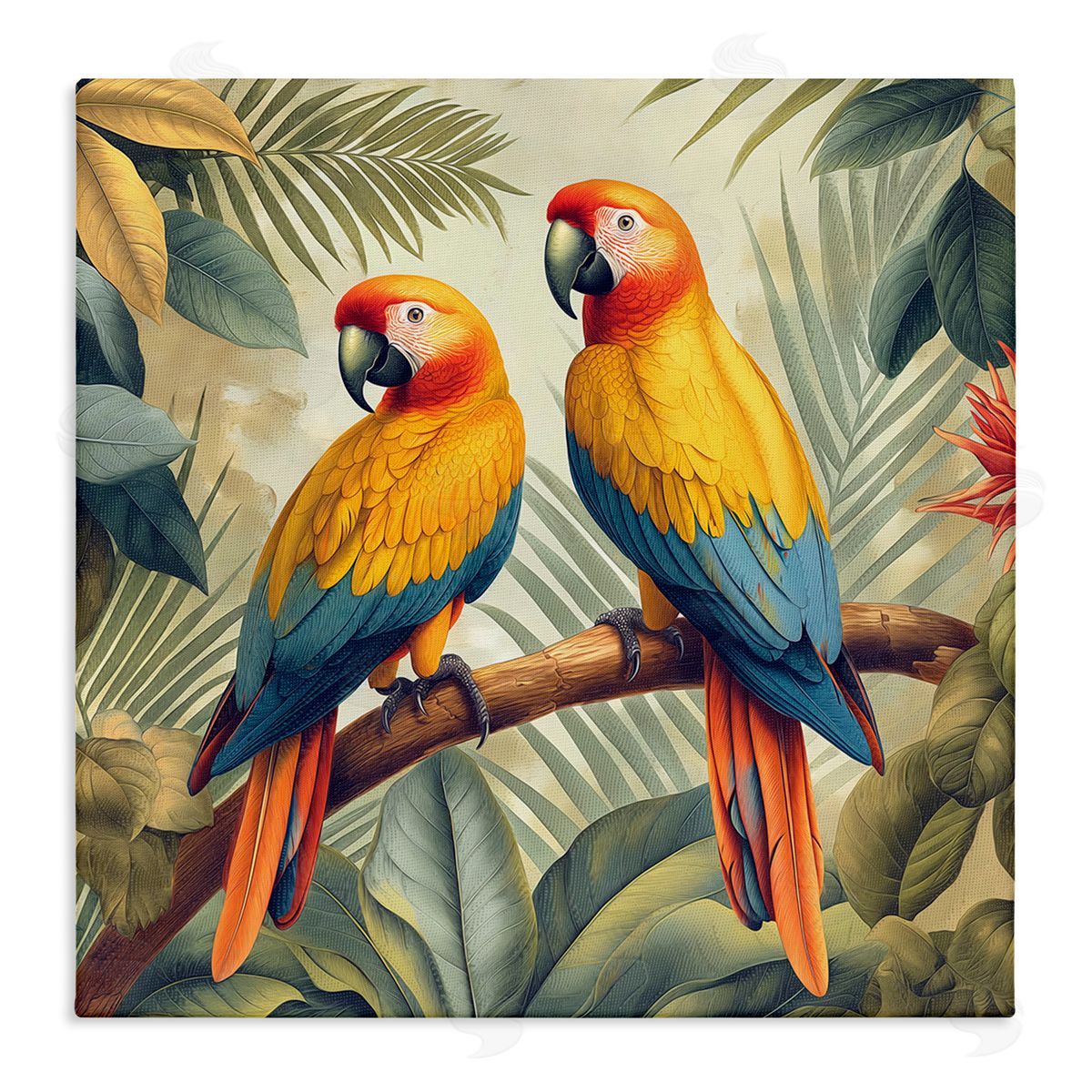 Steve Hunziker Parrot Duo on Branch Canvas Wall Art Print