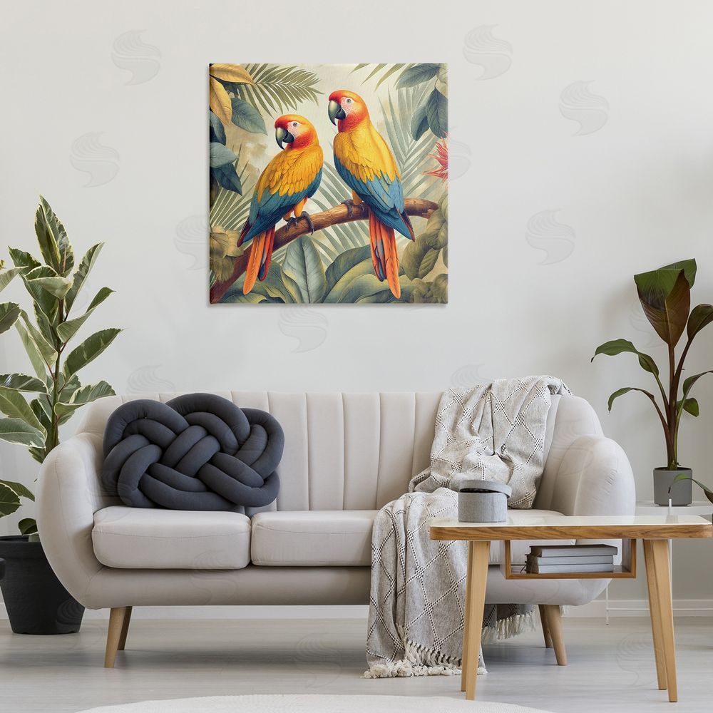 Steve Hunziker Parrot Duo on Branch Canvas Wall Art Print in Room