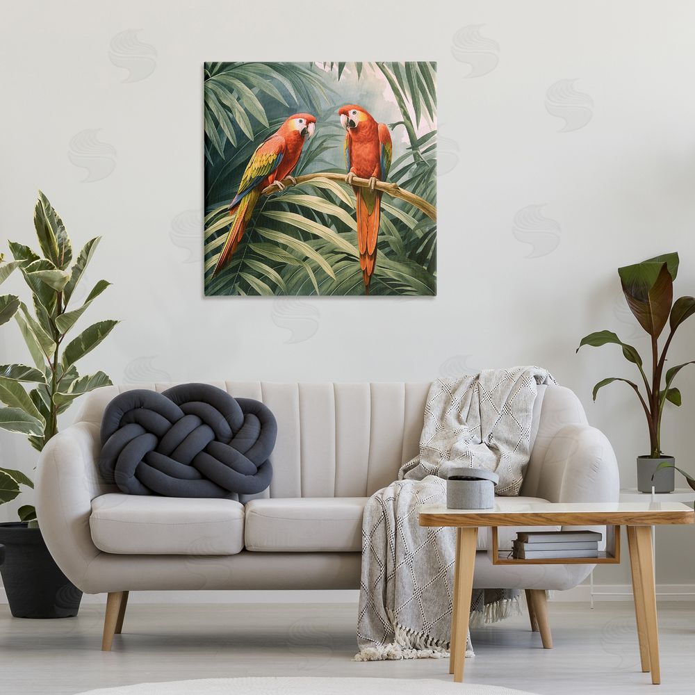 Steve Hunziker Parrot Duo in Rainforest Canvas Wall Art Print in Room