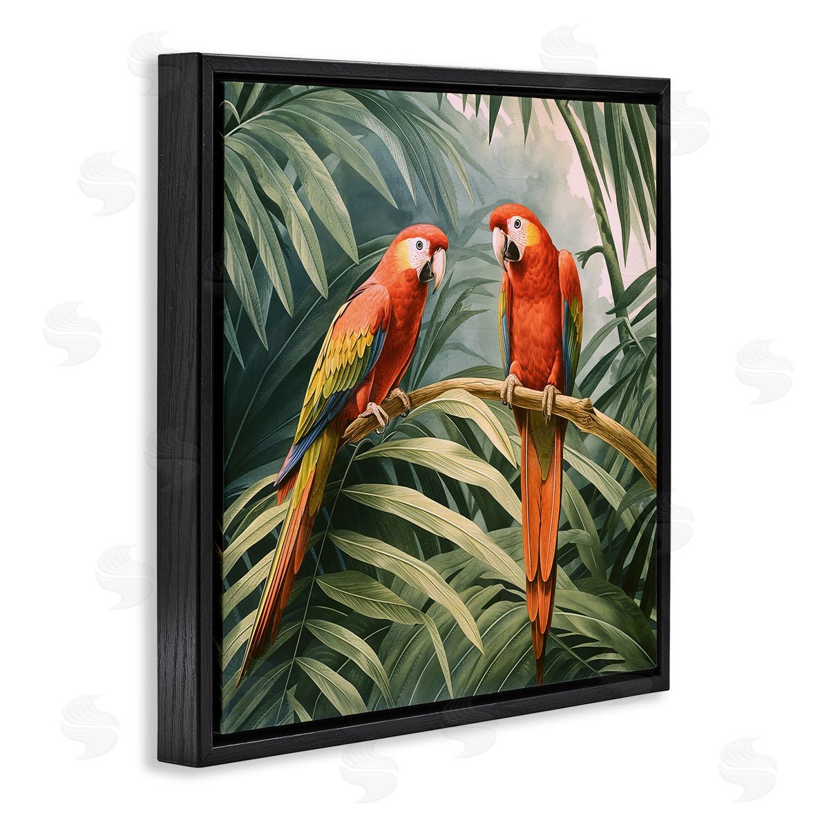 Steve Hunziker Parrot Duo in Rainforest Black Floating Frame Canvas Wall Art Print