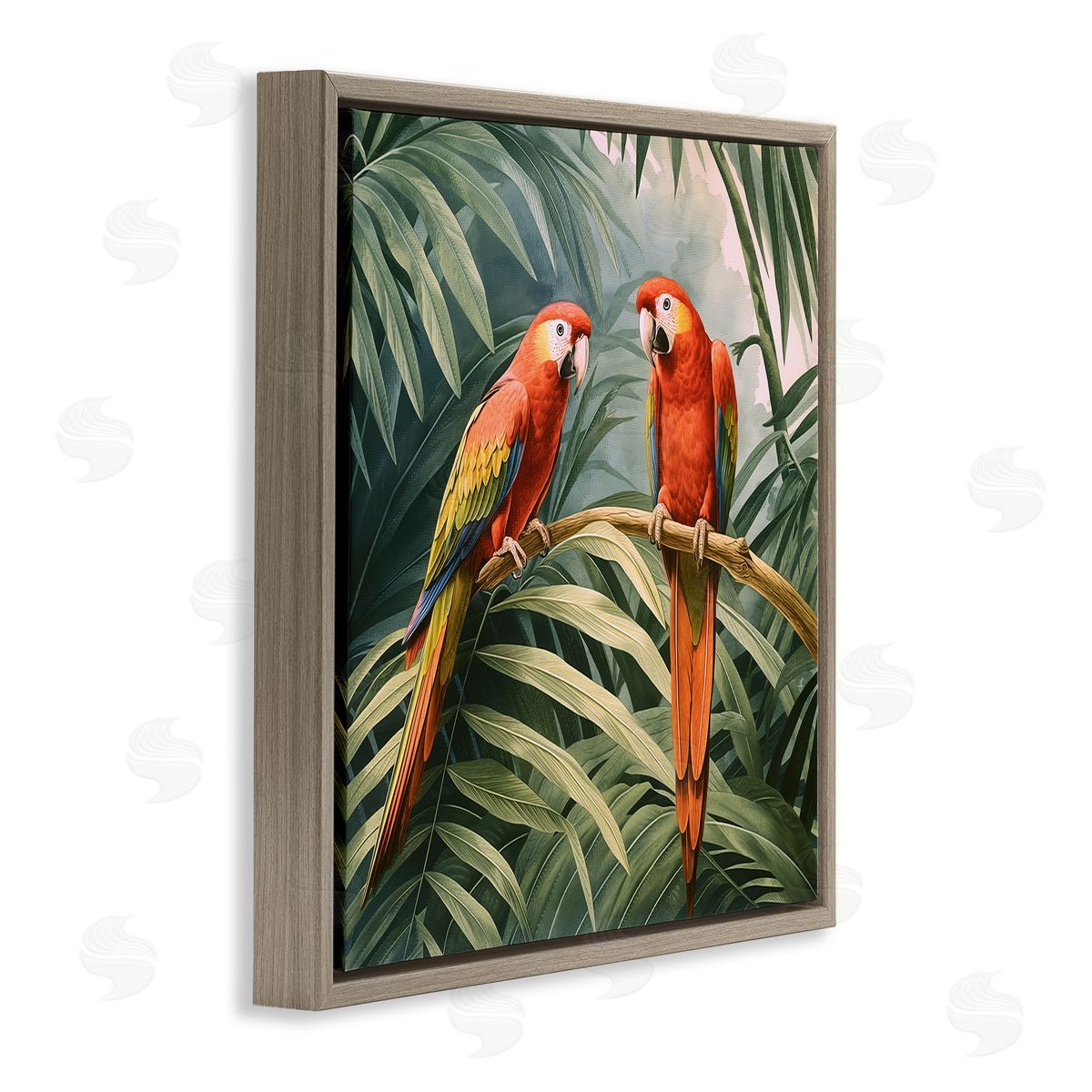 Steve Hunziker Parrot Duo in Rainforest Brown Floating Frame Canvas Wall Art Print