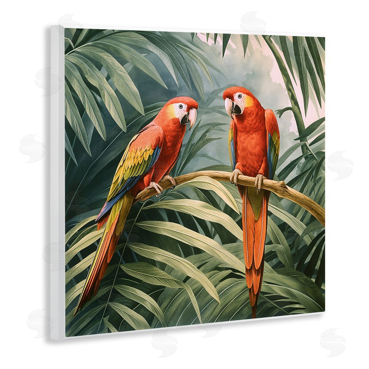 Steve Hunziker Parrot Duo in Rainforest Wooden Wall Plaque Art Print