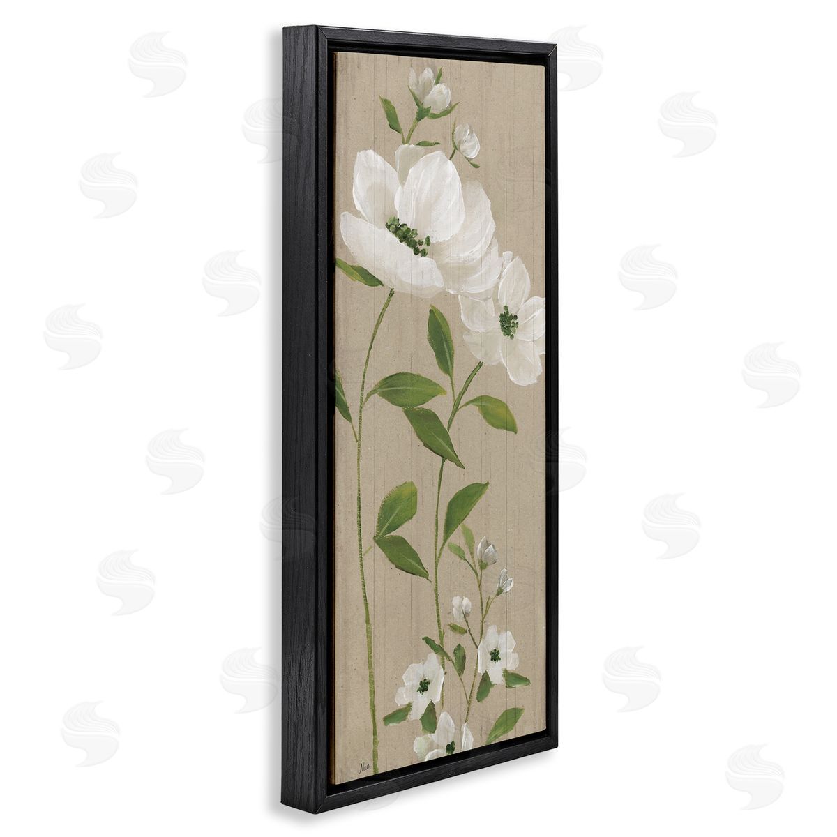 Curved Poppy Blossoms Black Floating Frame Canvas Wall Art, Home Decor by Nan