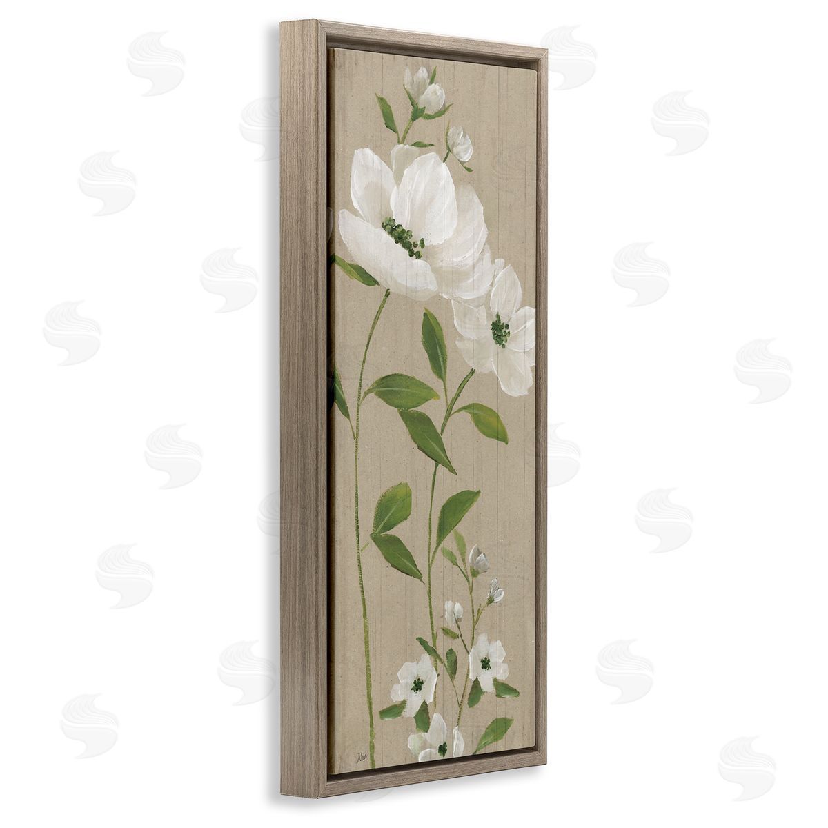 Curved Poppy Blossoms Brown Floating Frame Canvas Wall Art, Home Decor by Nan