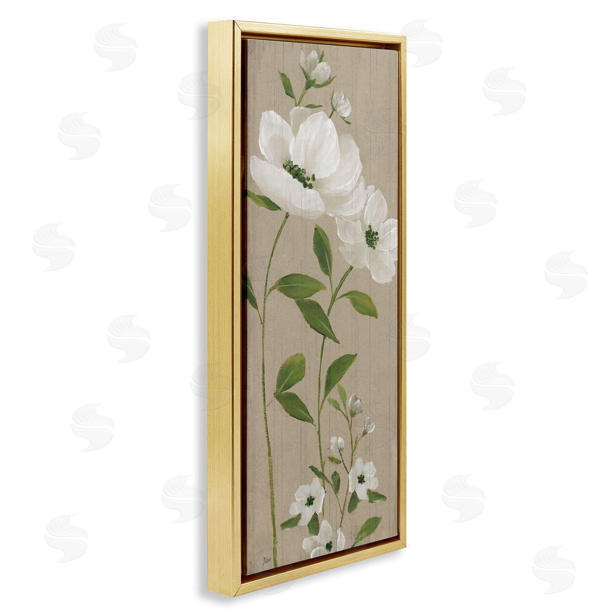 Curved Poppy Blossoms Gold Floating Frame Canvas Wall Art, Home Decor by Nan