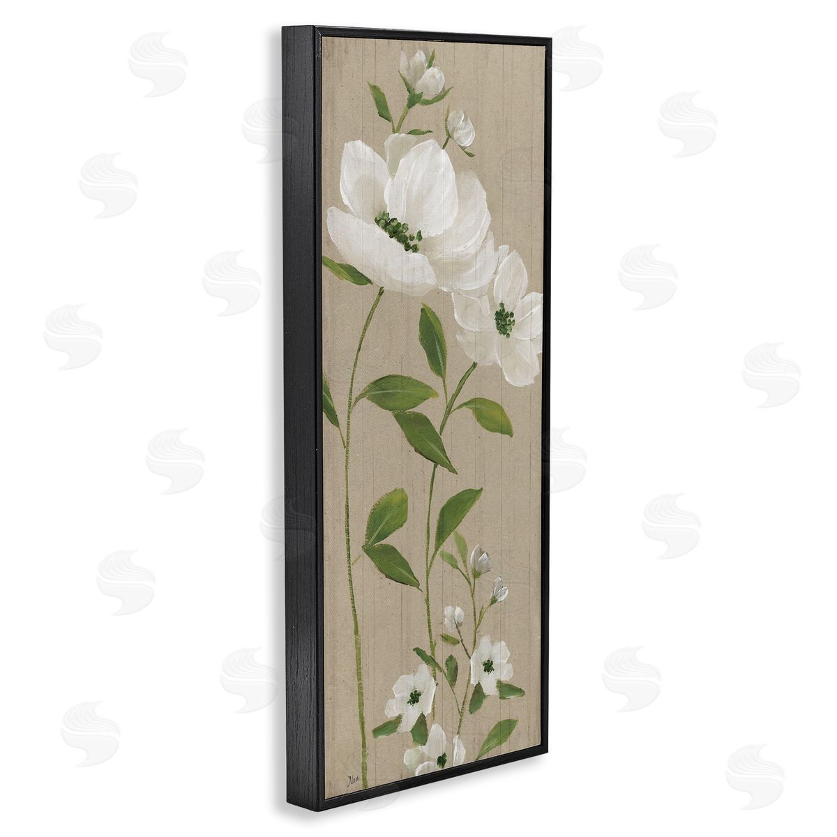 Curved Poppy Blossoms Black Frame Print Wall Art, Home Decor by Nan