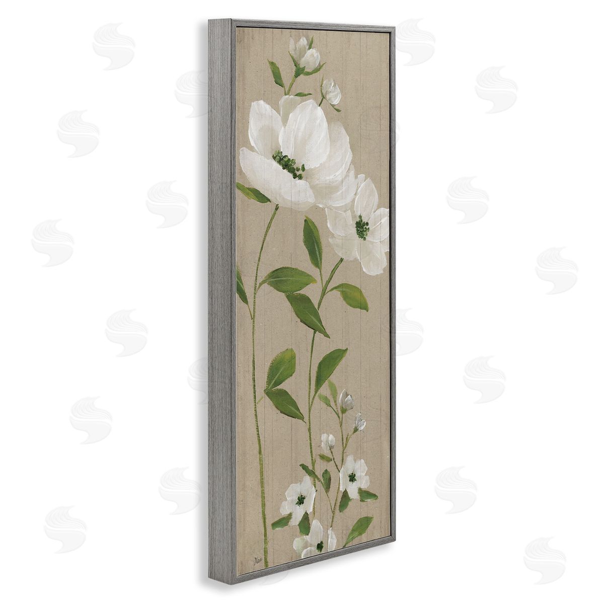 Curved Poppy Blossoms Grey Frame Print Wall Art, Home Decor by Nan