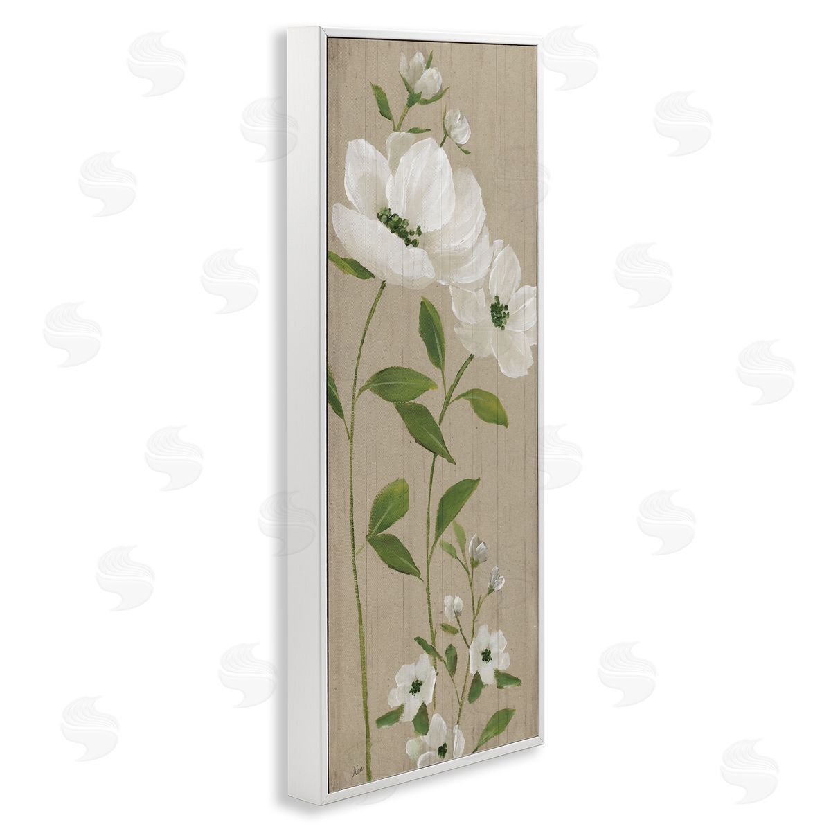 Curved Poppy Blossoms White Frame Print Wall Art, Home Decor by Nan