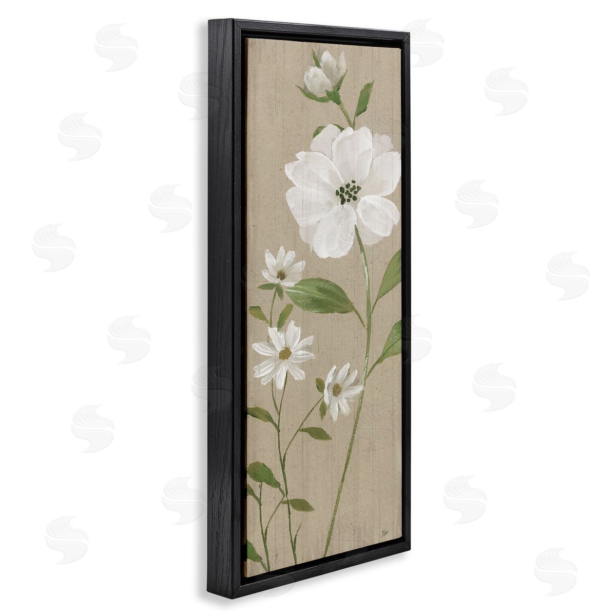 Poppies on Neutral Beige Black Floating Frame Canvas Wall Art, Home Decor by Nan
