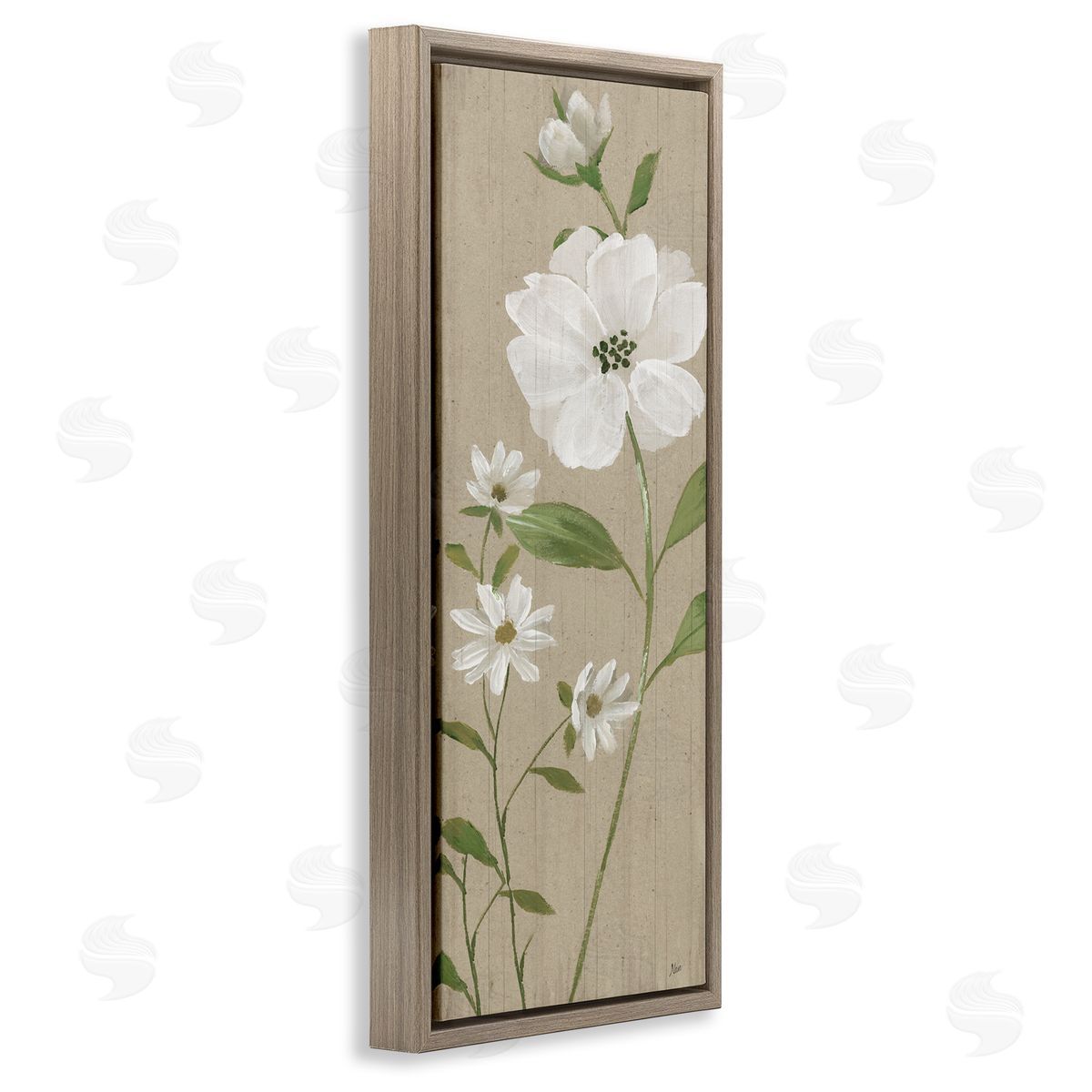 Poppies on Neutral Beige Brown Floating Frame Canvas Wall Art, Home Decor by Nan
