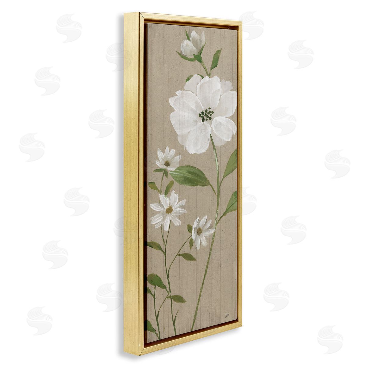 Poppies on Neutral Beige Gold Floating Frame Canvas Wall Art, Home Decor by Nan