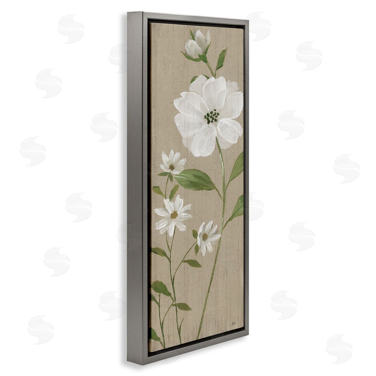 Poppies on Neutral Beige Grey Floating Frame Canvas Wall Art, Home Decor by Nan