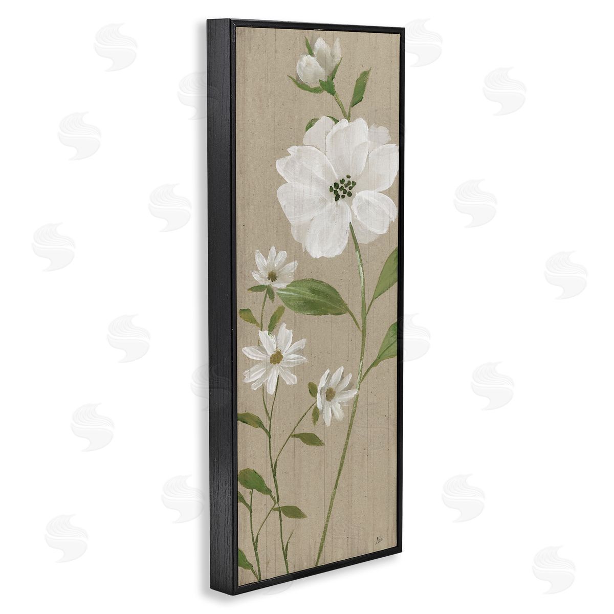 Poppies on Neutral Beige Black Frame Print Wall Art, Home Decor by Nan