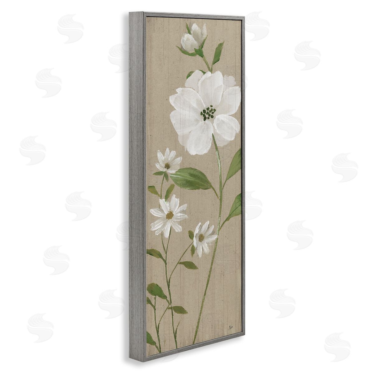 Poppies on Neutral Beige Grey Frame Print Wall Art, Home Decor by Nan