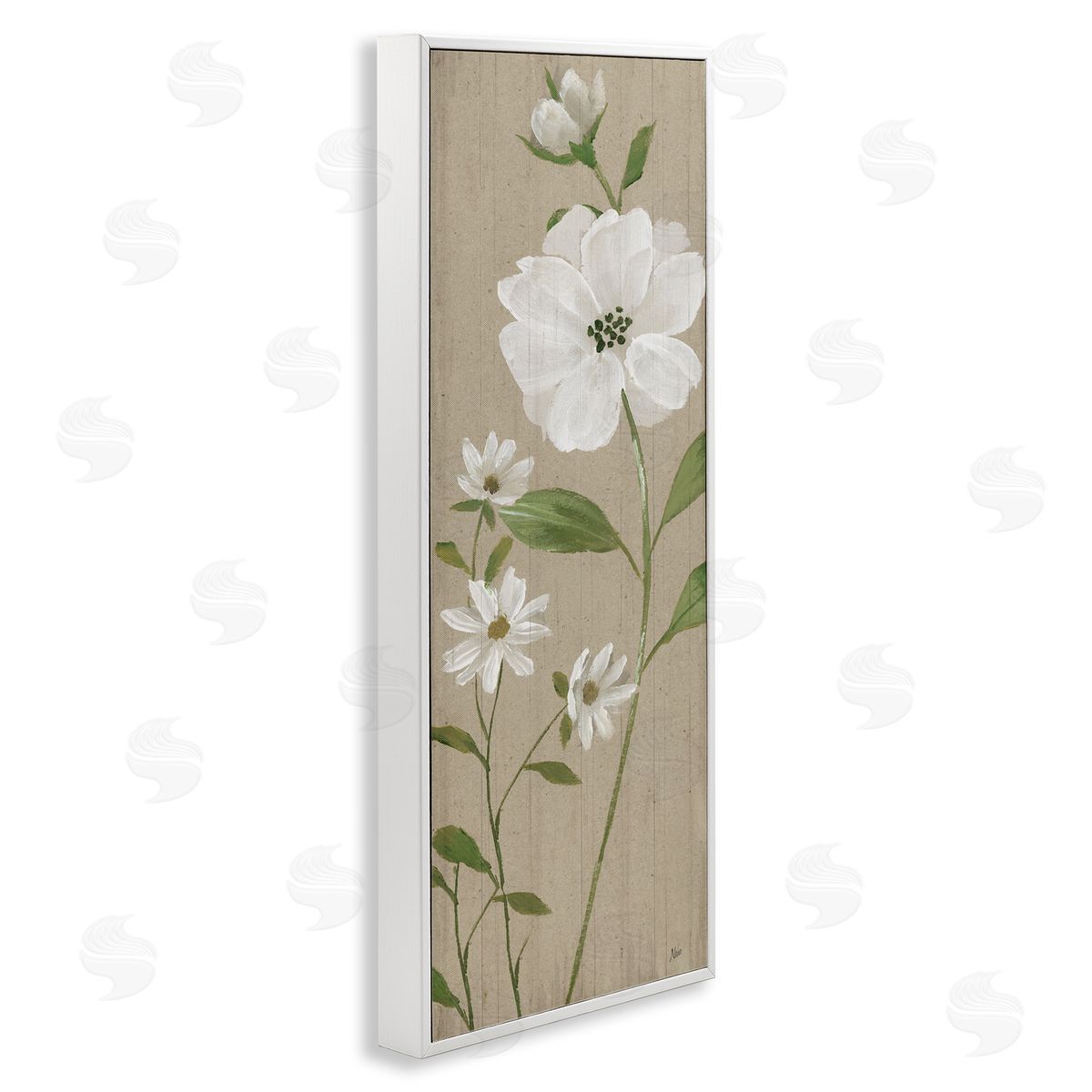 Poppies on Neutral Beige White Frame Print Wall Art, Home Decor by Nan