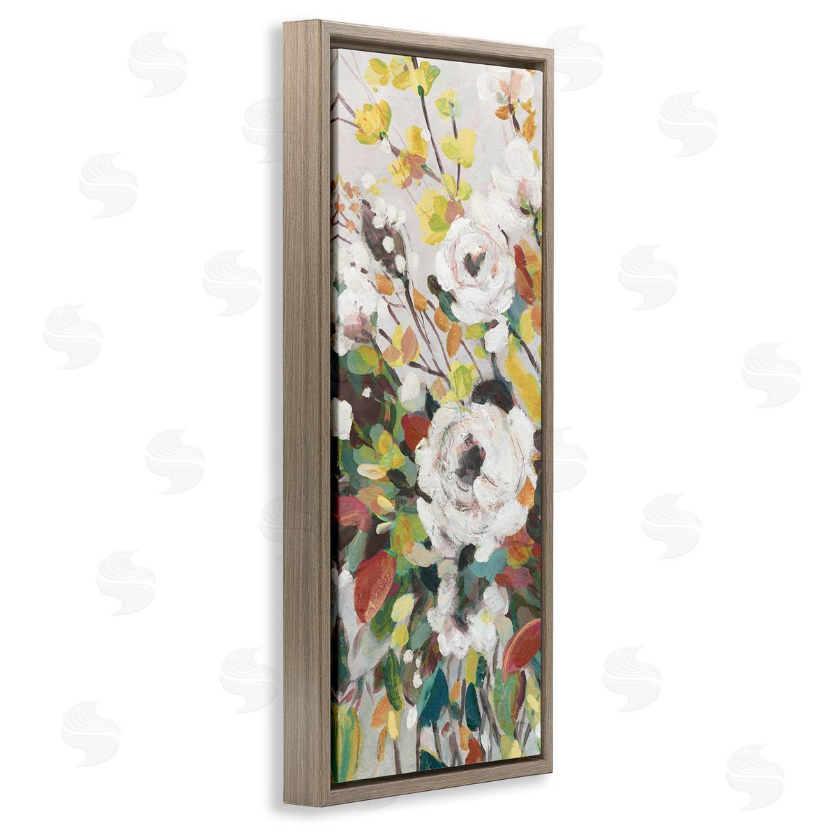 Mixed Flowers Array Brown Floating Frame Canvas Wall Art, Home Decor by Carol Robinson