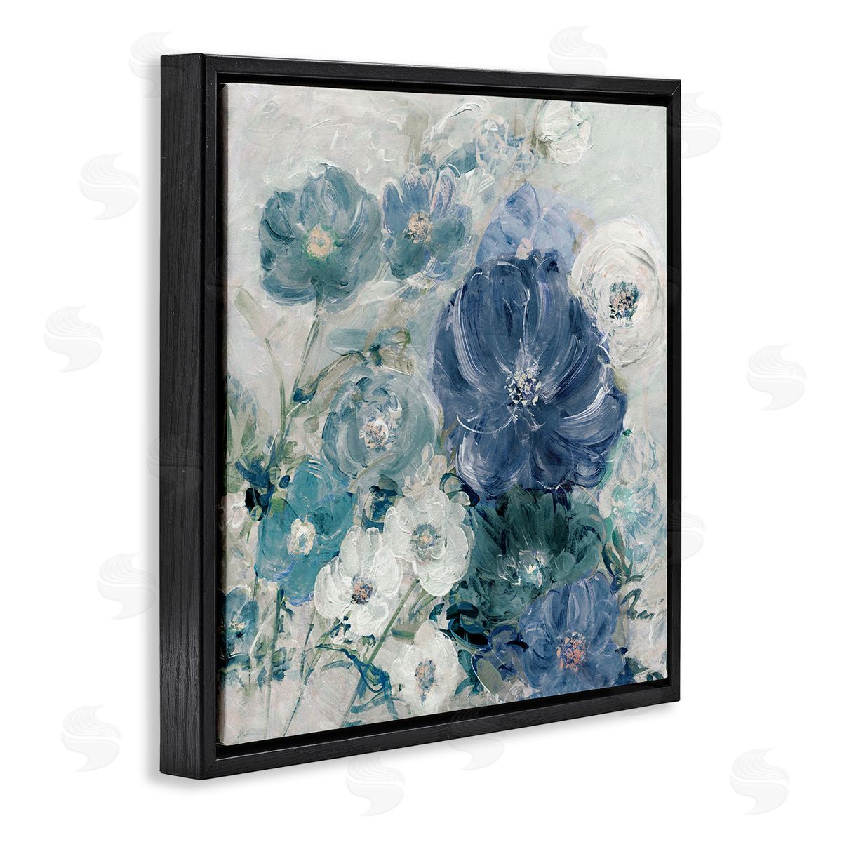 Sally Swatland Painterly Brushed Flowers Black Floating Frame Canvas Wall Art Print