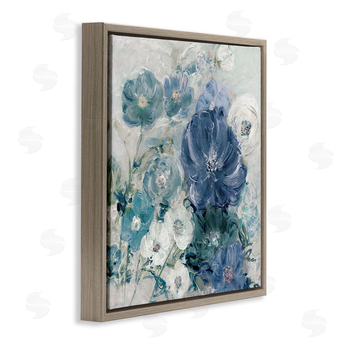 Sally Swatland Painterly Brushed Flowers Brown Floating Frame Canvas Wall Art Print