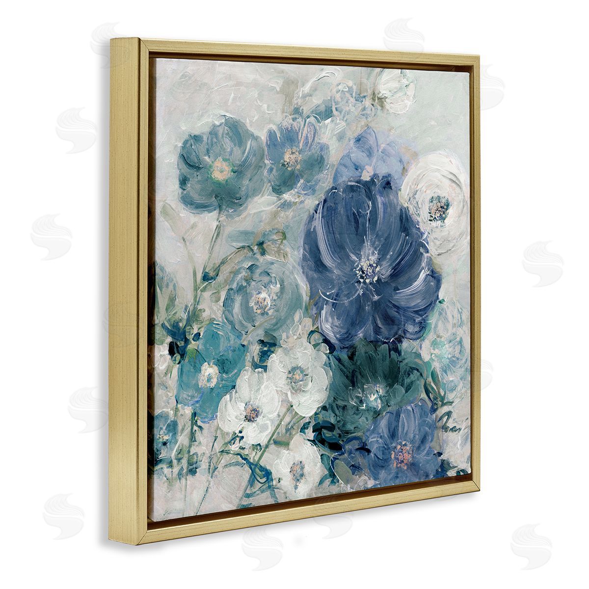 Sally Swatland Painterly Brushed Flowers Gold Floating Frame Canvas Wall Art Print