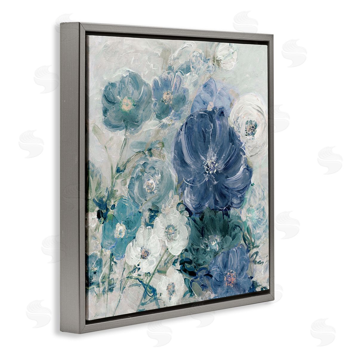 Sally Swatland Painterly Brushed Flowers Gray Floating Frame Canvas Wall Art Print