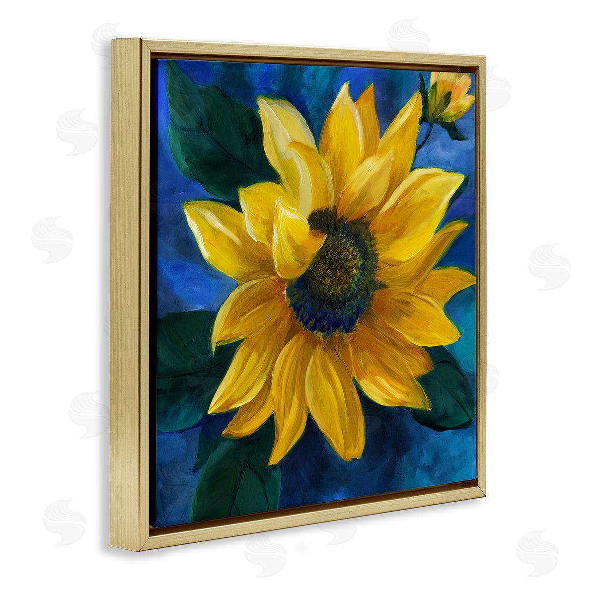 Nan Sunflower Curling Petals Gold Floating Frame Canvas Wall Art Print