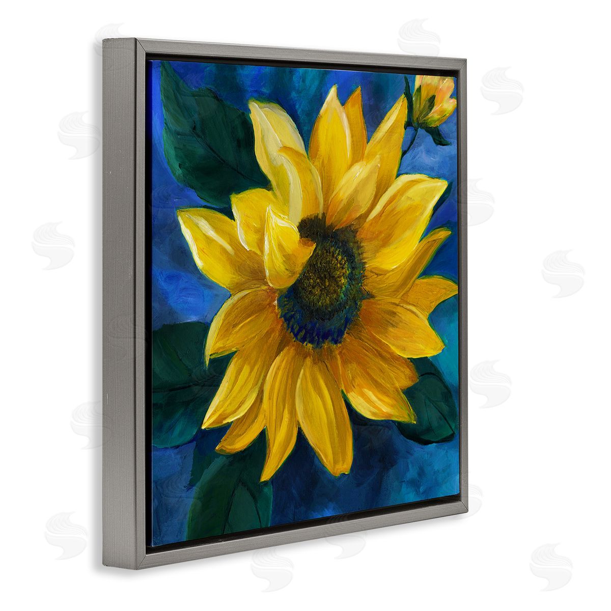 Nan Sunflower Curling Petals Gray Floating Frame Canvas Wall Art Print