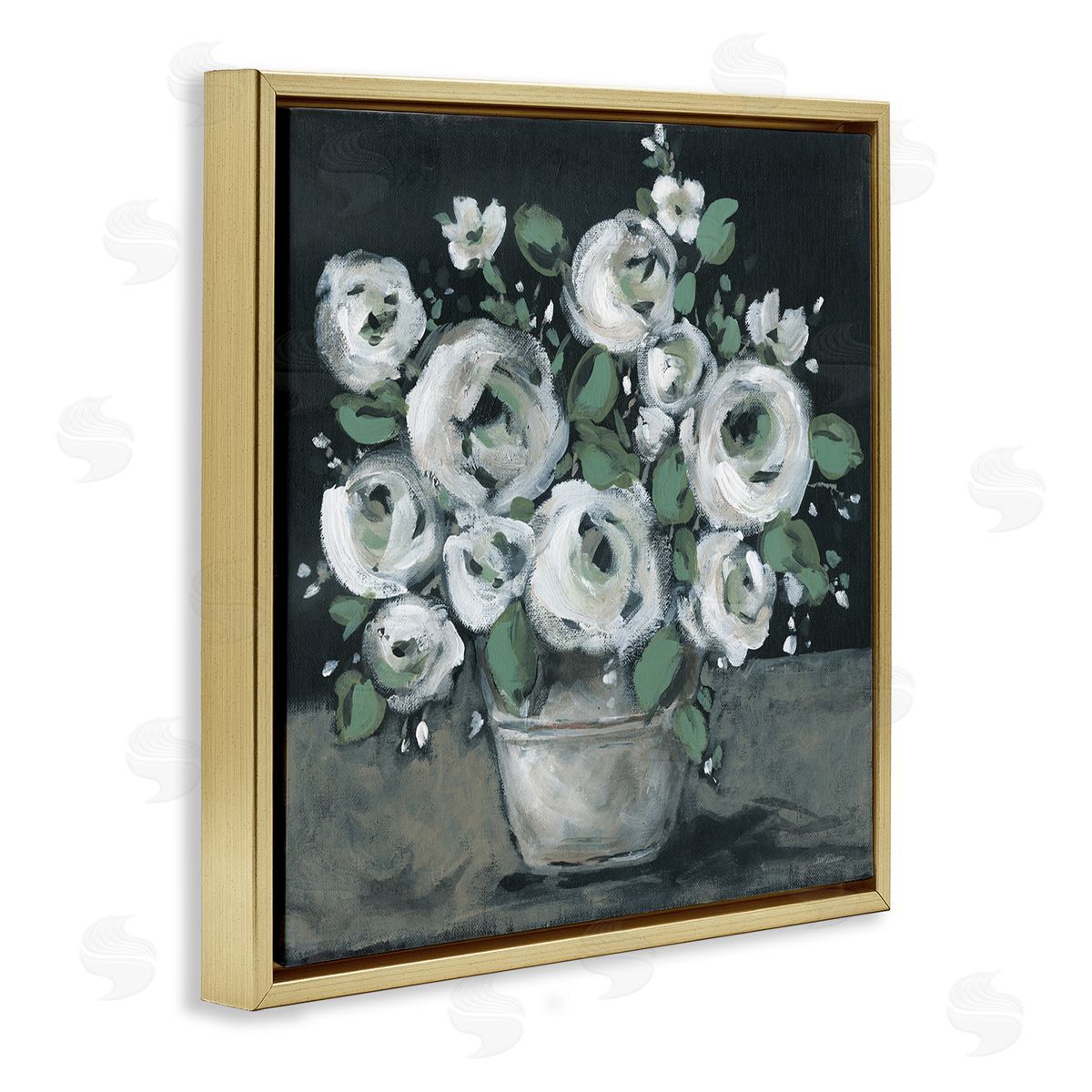 Carol Robinson Muted White Rose Bouquet Gold Floating Frame Canvas Wall Art Print