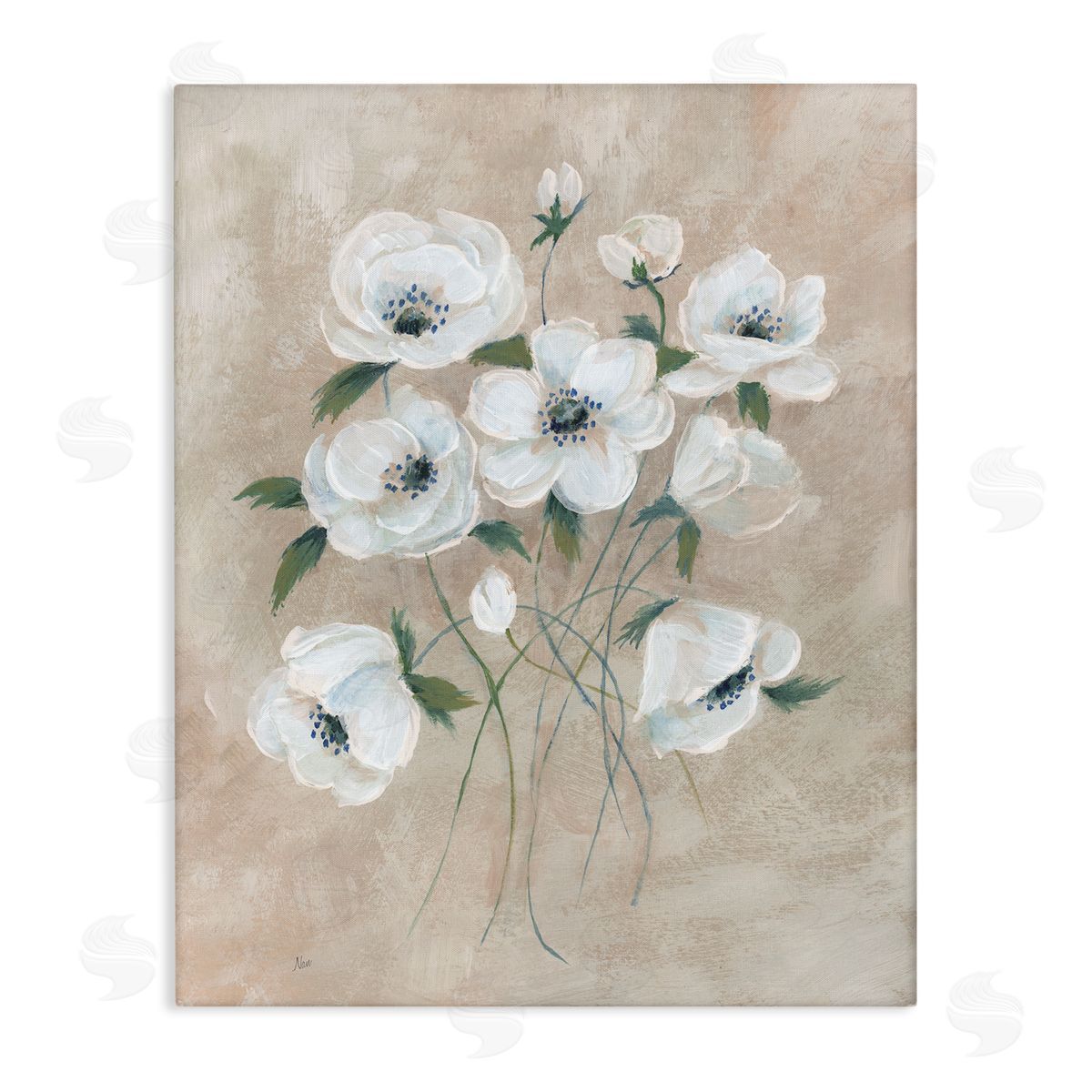 Beige Neutral Flowers Canvas Wall Art, Home Decor by Nan